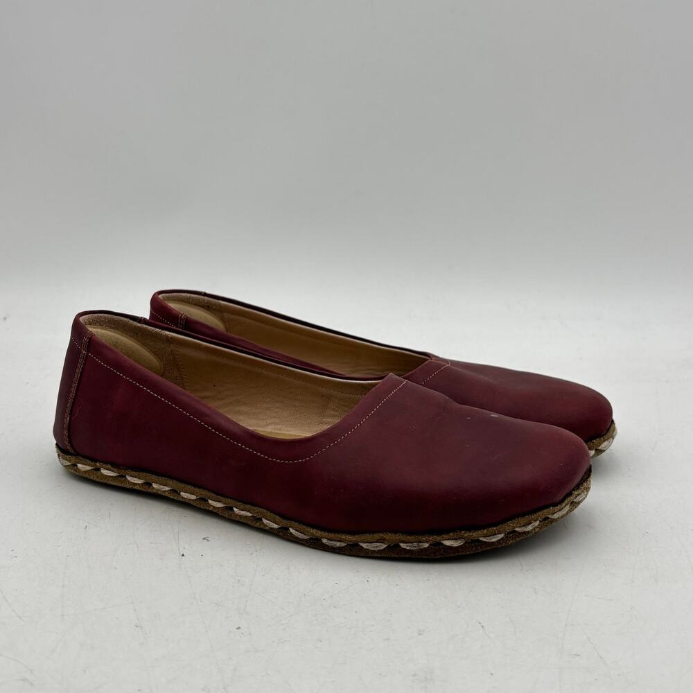 Nefes Barefoot Flat Shoes Burgundy Slip On Leather Loafers Women's 8